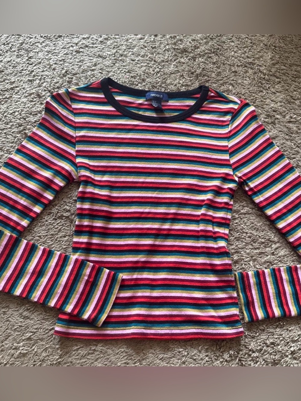 Forever 21 Women’s Small Multicolored Striped Long Sleeve Top Red, Blue, Pink